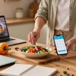 Best food tracker app in use during cooking preparation, showcasing fresh ingredients and healthy meal planning.