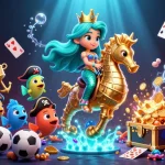 Illustration des meilleurs sites de paris sportifs avec une princesse sirène et des éléments de sport.