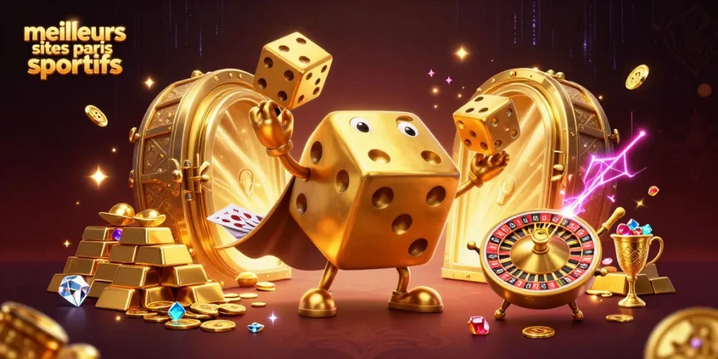 Découvrez les meilleurs sites paris sportifs avec cette illustration captivante remplie de trésors et de jeux.