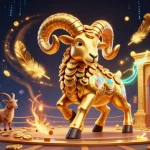 Visualisez un casino en ligne en France légal ou pas avec un impressionnant bélier doré, encadré par des pièces d'or et des éléments de jeu.