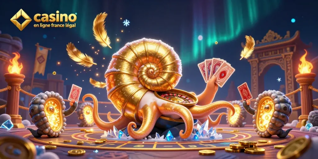Explorez le casino en ligne légal en France avec une illustration dynamique captivante de jeux et de casino.