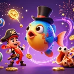 Sunwin attracts golden coins with its anglerfish characters amidst colorful lottery elements.