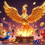 88vv showcases a golden phoenix and dynamic casino elements, capturing high stakes excitement.